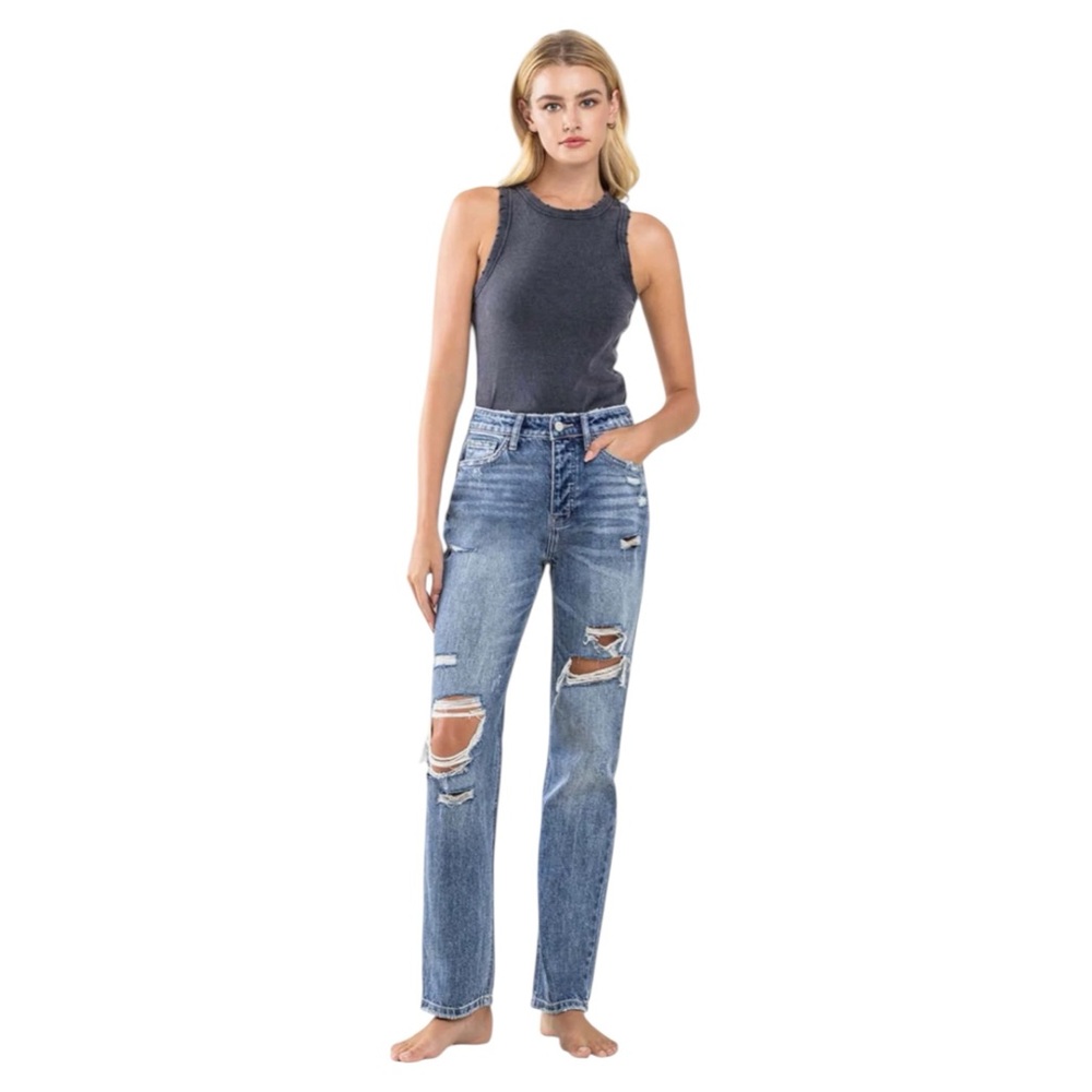 Flying Monkey SUPER HIGH RISE DISTRESSED STRAIGHT JEANS